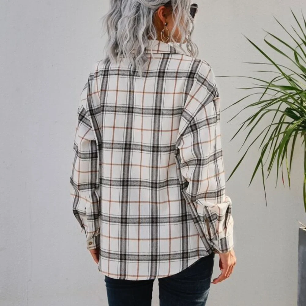 Plaid Button up Jacket Shacket Minimalist oversized - Picture 3 of 5
